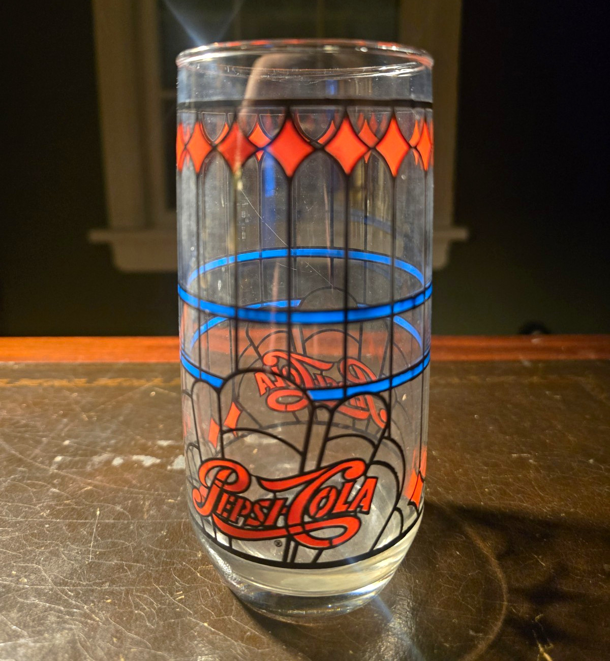 Vintage 1970s Pepsi Cola Tiffany Stained Glass Tumbler Anchor Hocking 12 Oz