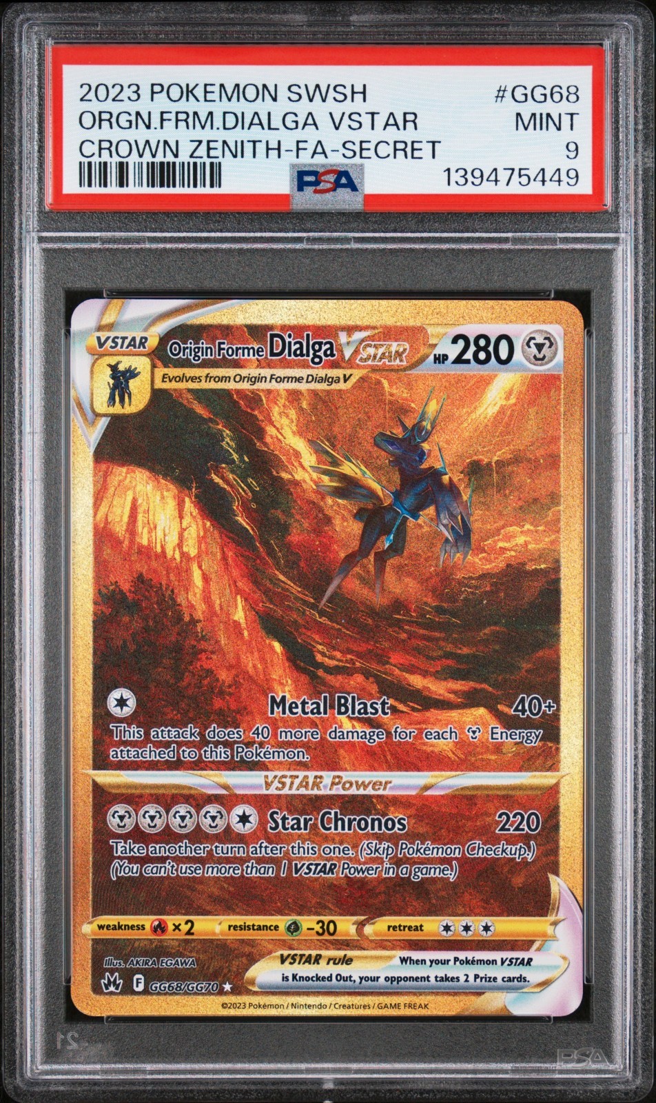 Pokemon Card | PSA 9 Origin Forme Dialga Vstar GG68 Gold Rare Crown Zenith