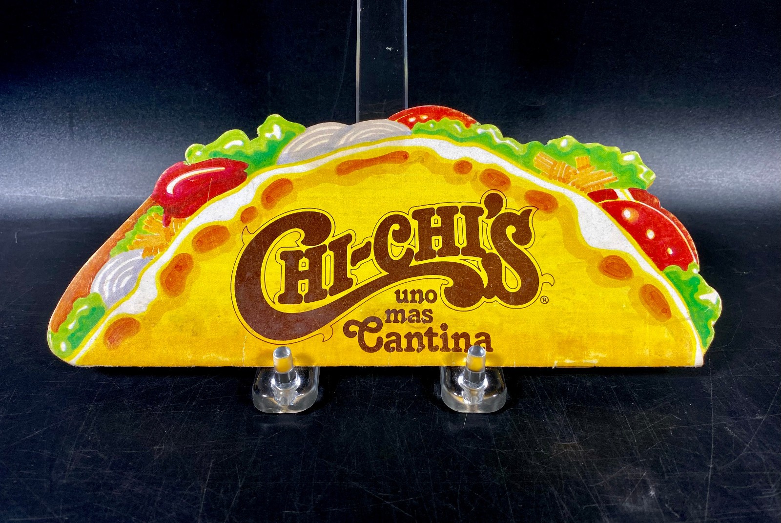Vintage Chi-Chi\'s Uno Mas Cantina Restaurant Menu ~  Taco Shape Cambridge Print