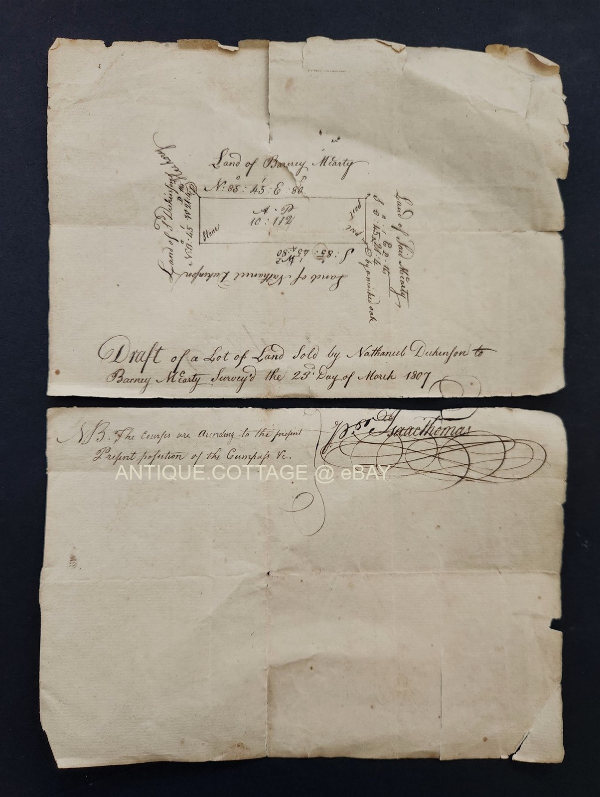 1807 antique PLATT MAP draft NATHANIEL DICKENSON sold BARNEY McCarty