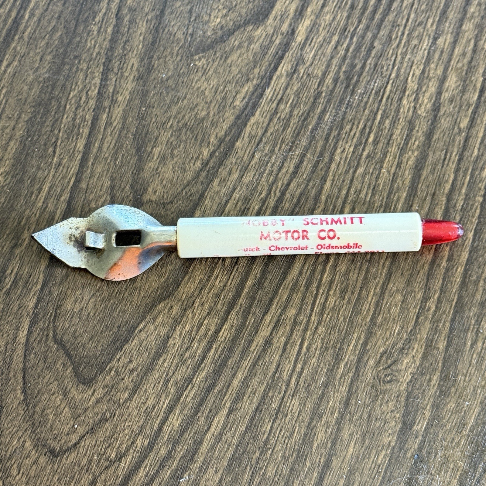 Vintage Can Bottle Opener Nobby Schmitt Motor Co. Chevrolet