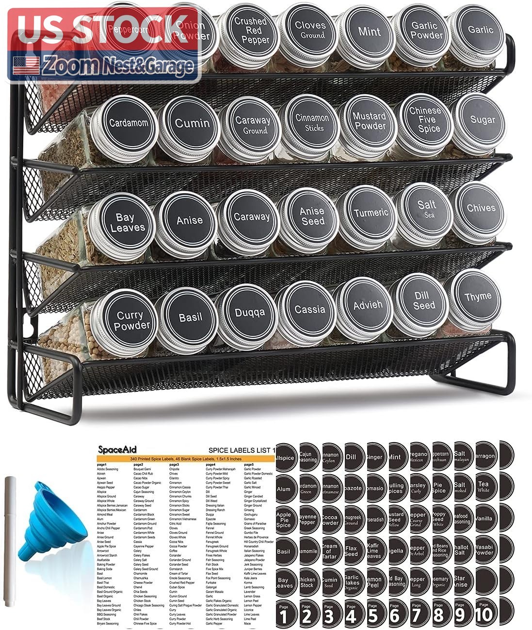 US Stock SpaceAid Spice Rack Organizer with 28 Jars 386 Labels Black US Stock SpaceAid Spice Rack Organizer with 28 Jars 386 Labels Black