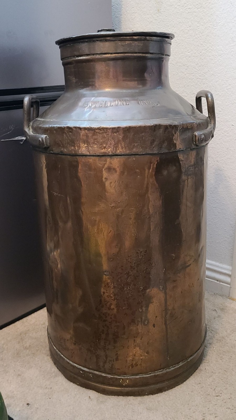 Antique Italian Copper Milk Can Churn Castellone Bros Dairy Farm Heavy 27 lbs