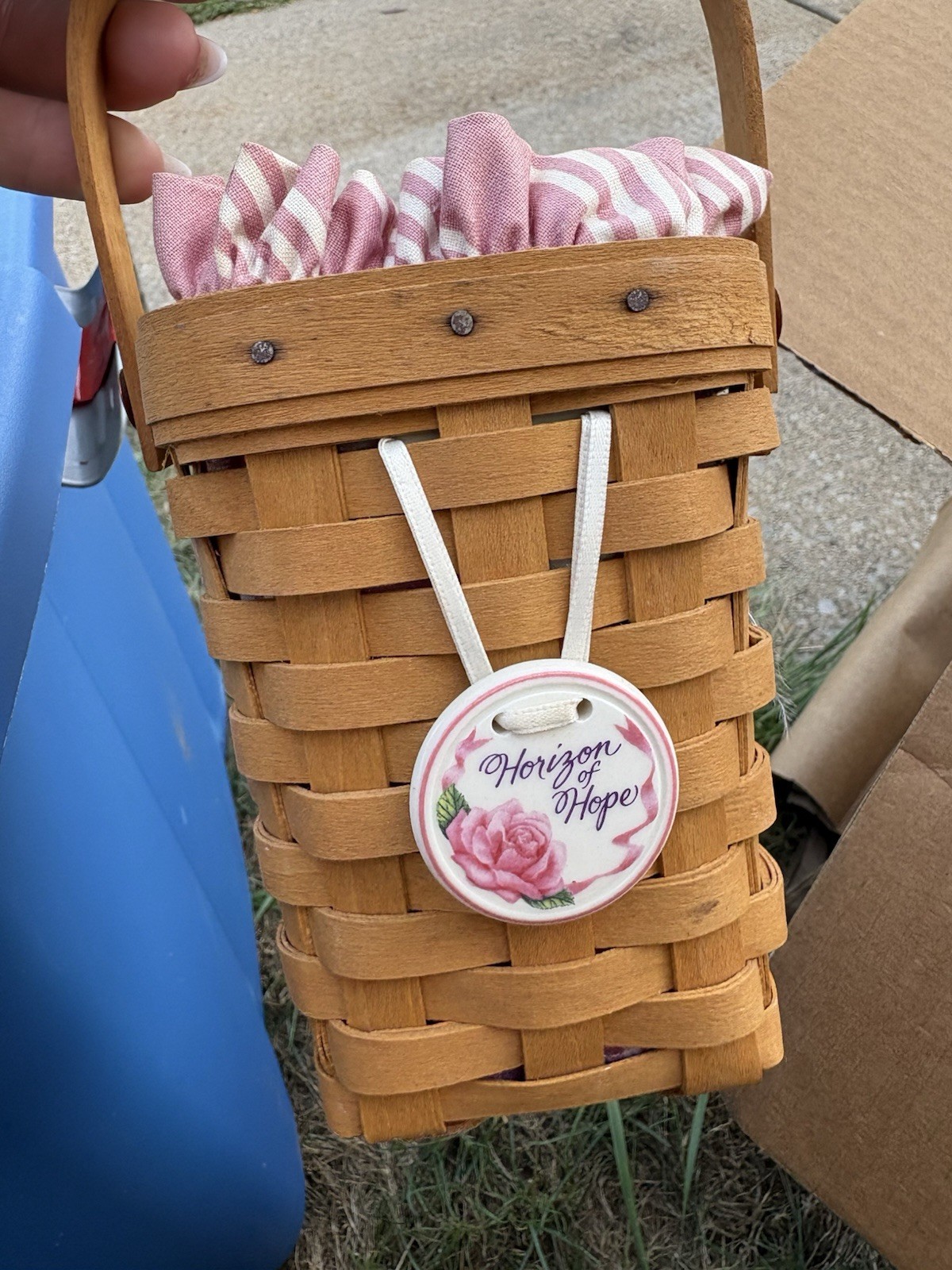 Longaberger Horizon of Hope Basket with Liner, Plastic Protector and Tieon 1998