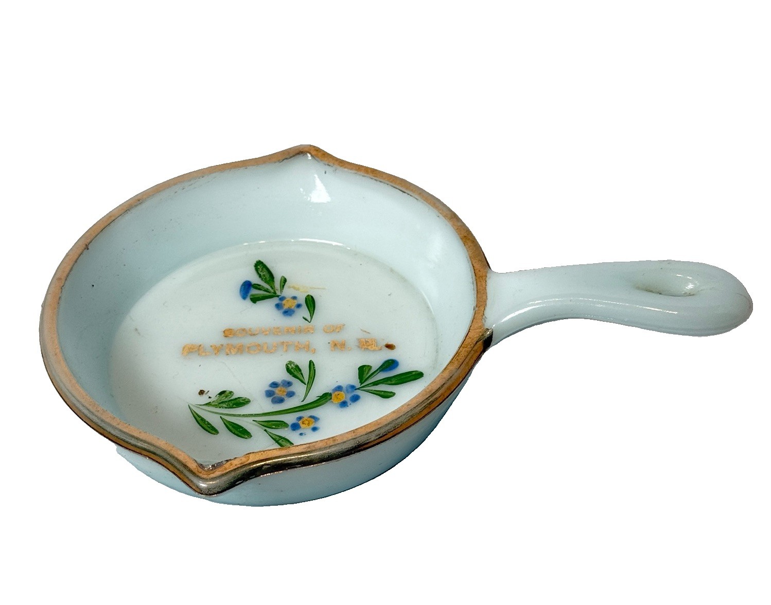 PLYMOUTH NH NEW HAMPSHIRE Souvenir ANTIQUE WHITE BLUE Glass TRINKET PAN