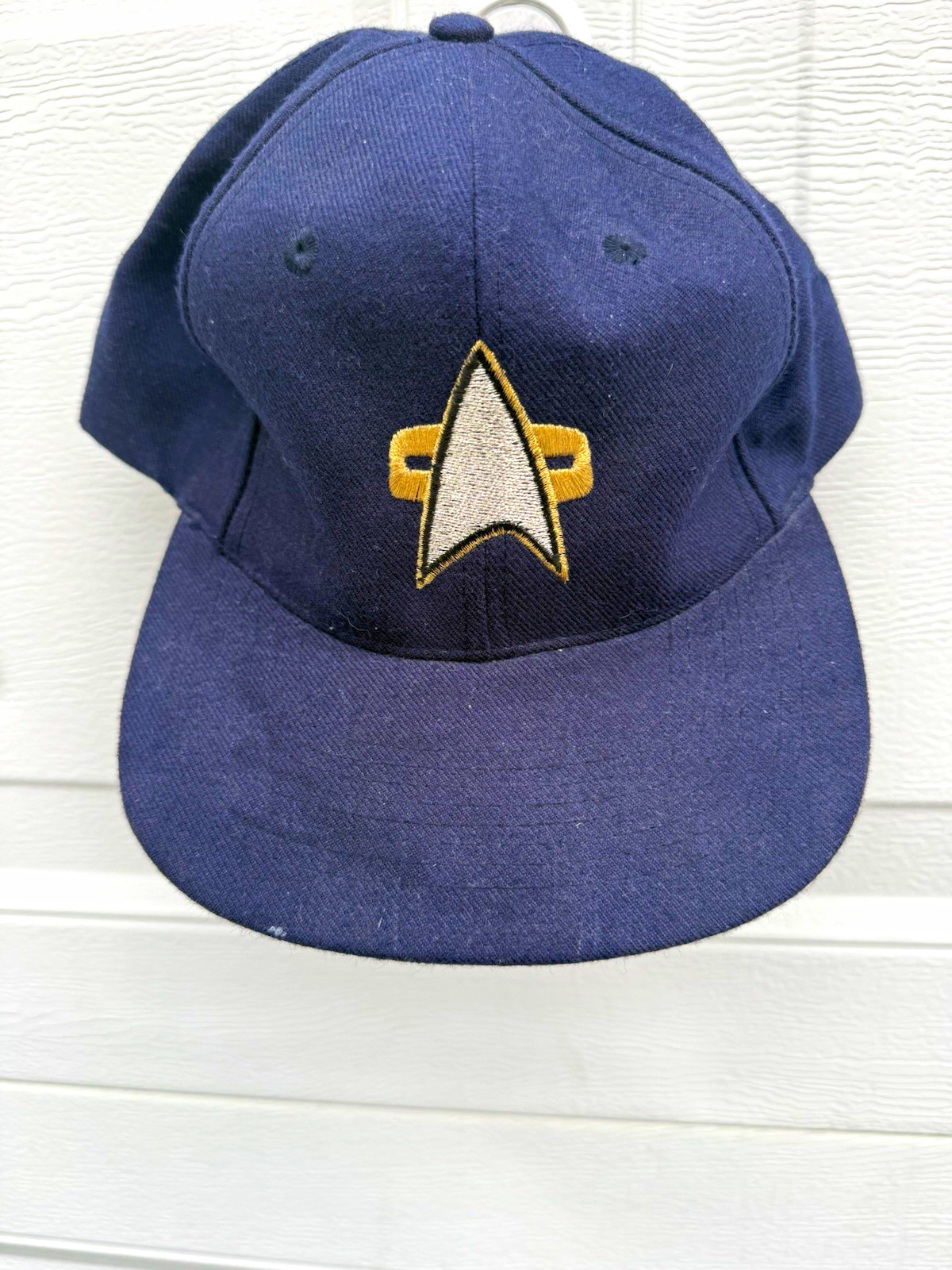 Vintage 90s Star Trek Voyager Snapback Hat KC Caps Navy Blue Green Underbrim