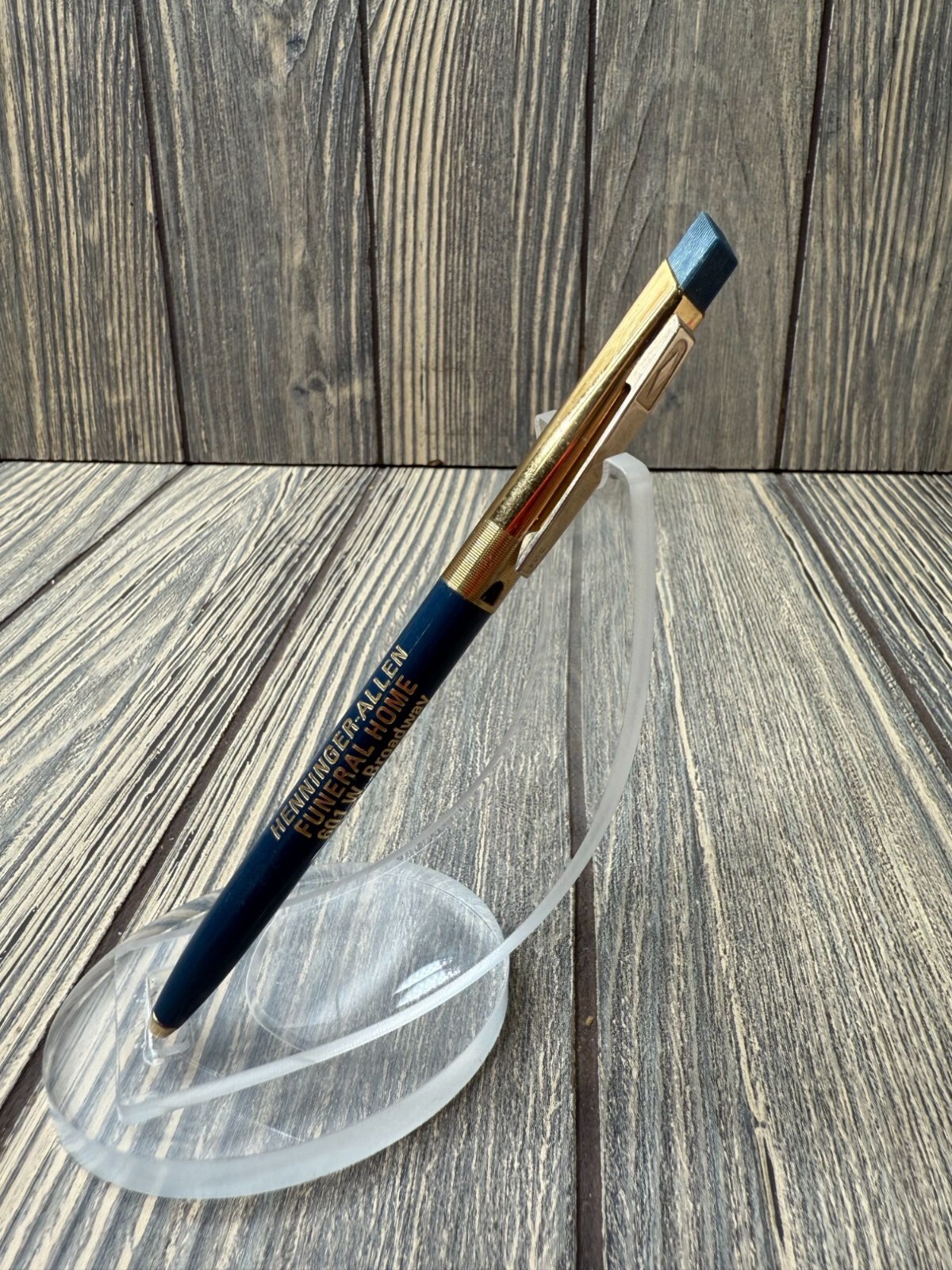 Vintage Henninger-Allen Funeral Home Enid OK Pen Collectible Blue & Gold