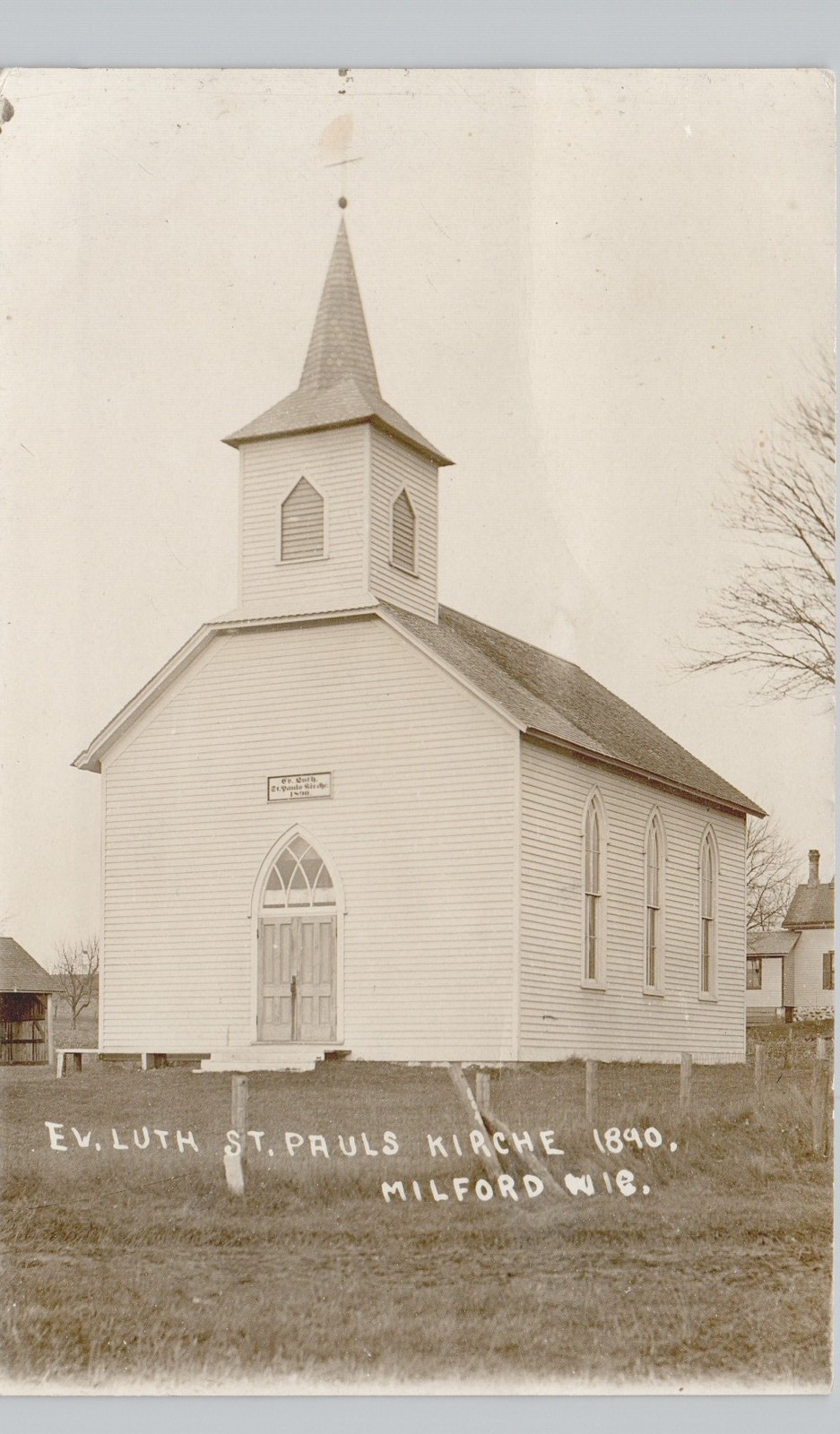 EV LUTHERAN ST PAUL CHURCH milford wi c1910 postcard wisconsin real photo rppc