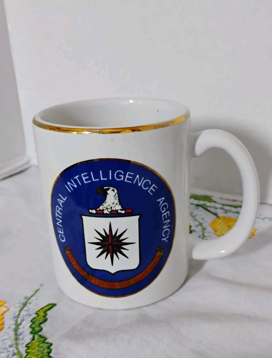 VTG Official CIA Mug USA Central Intelligence Agency White Ceramic Gold Trimmed.
