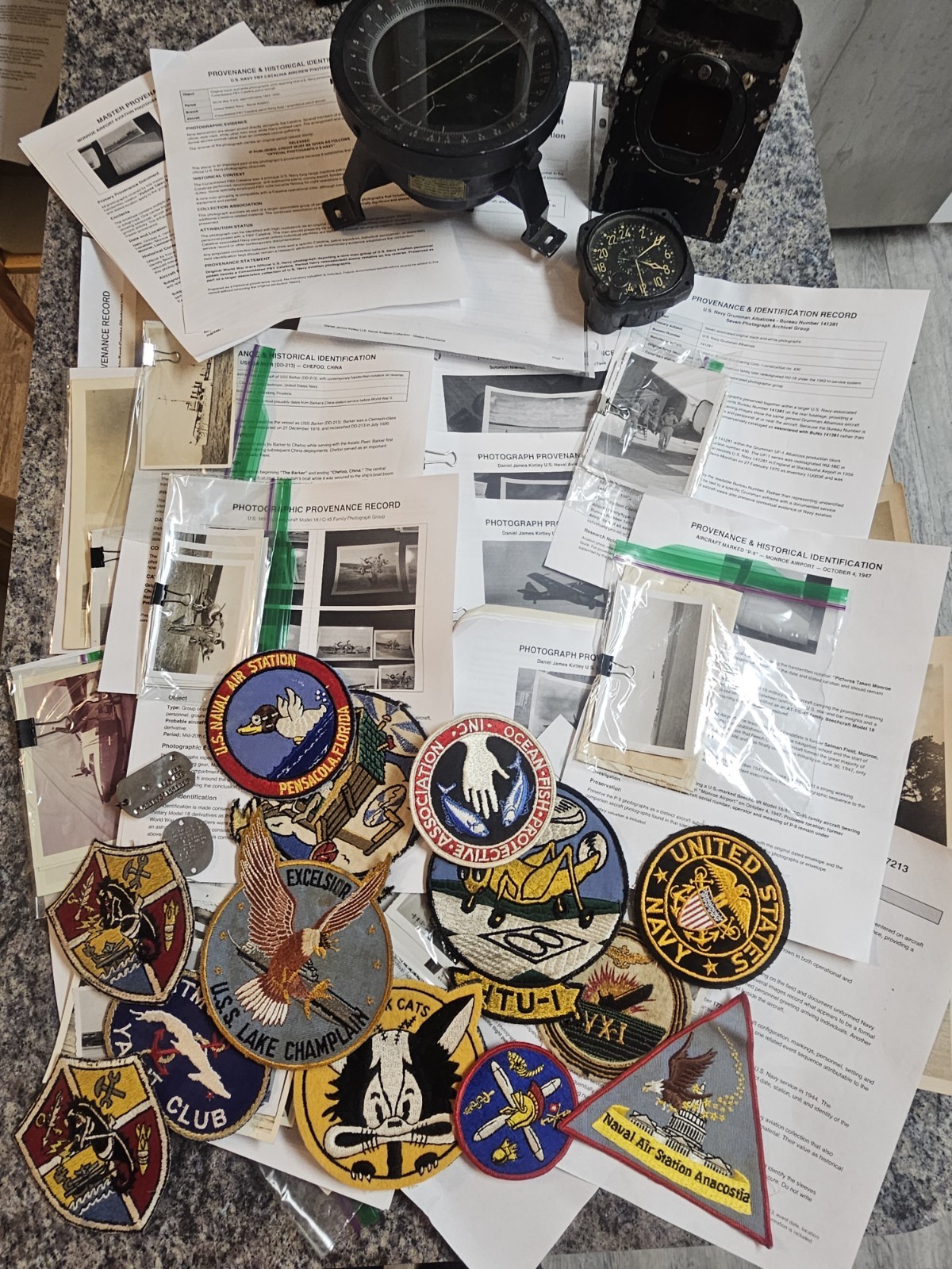 WWII Cold War Navy Aviation Serviceman Collection Dog Tags Patches Photos Gauges