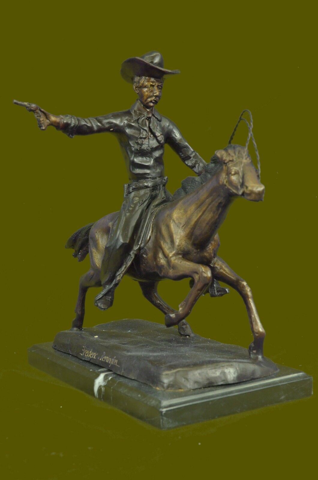 Bronco Buster Remington Western Cowboy Horse Rodeo Rider Bronze Marble Statue