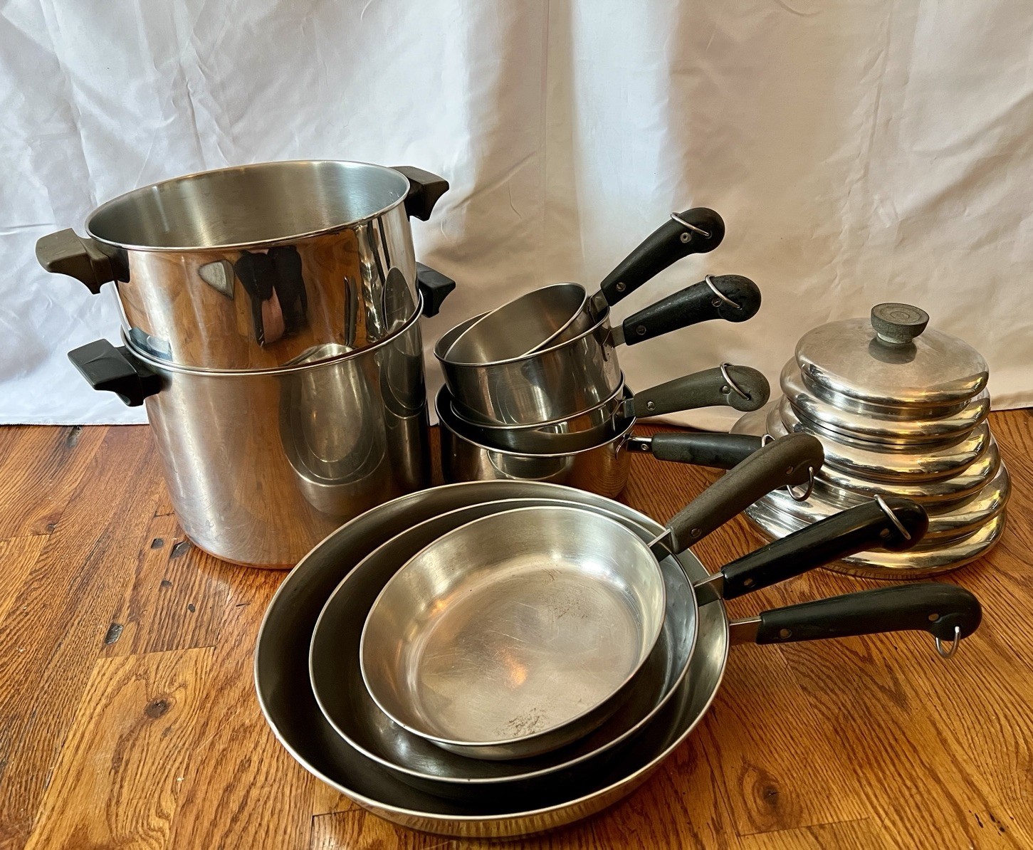 Vintage REVERE WARE 1801 Copper Bottom Cookware Set 15 PC Pots Pans Pre-1968 Mix