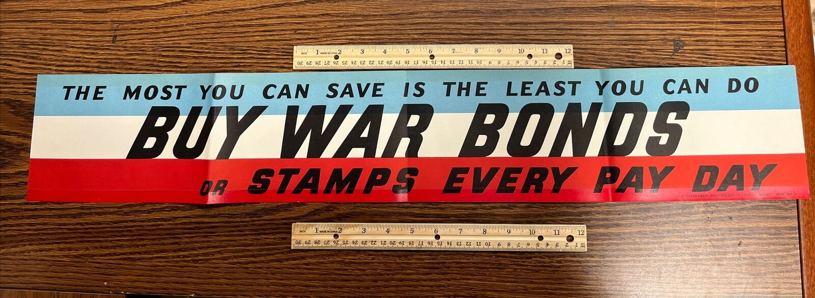 ORIGINAL 33 x 5.5” WWII 1942 Buy War Bonds or Stamps Every Pay Day Banner Poster