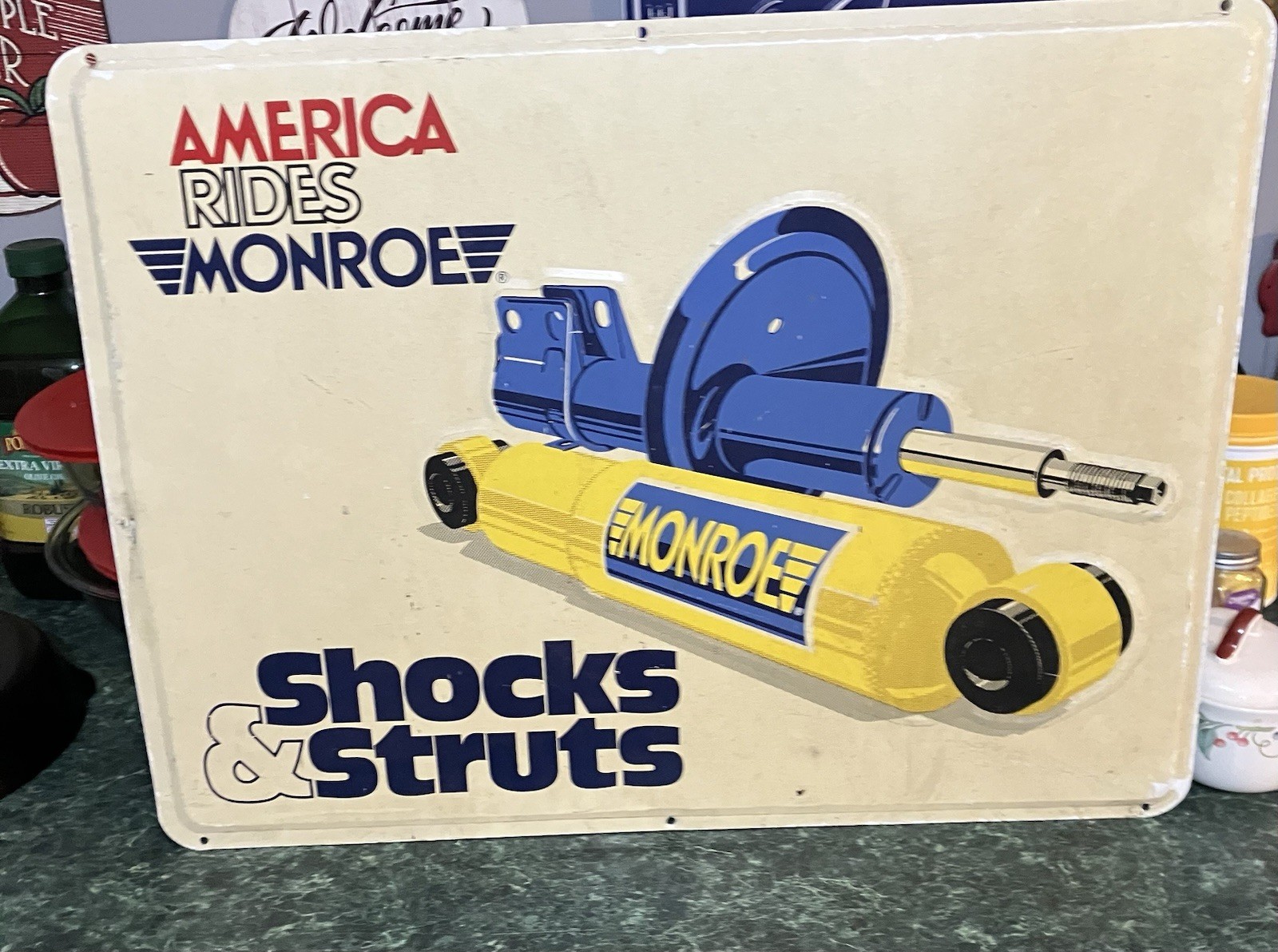 Vintage 1980’s Embossed Monroe Shocks And Struts Sign18x24 #110