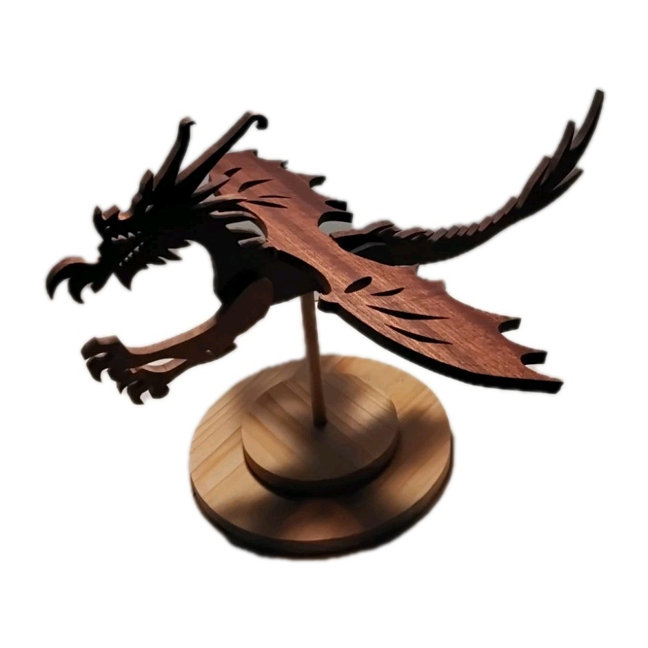Winged Dragon Sculpture – Pine & Sapele Wood, Polyurethane Finish