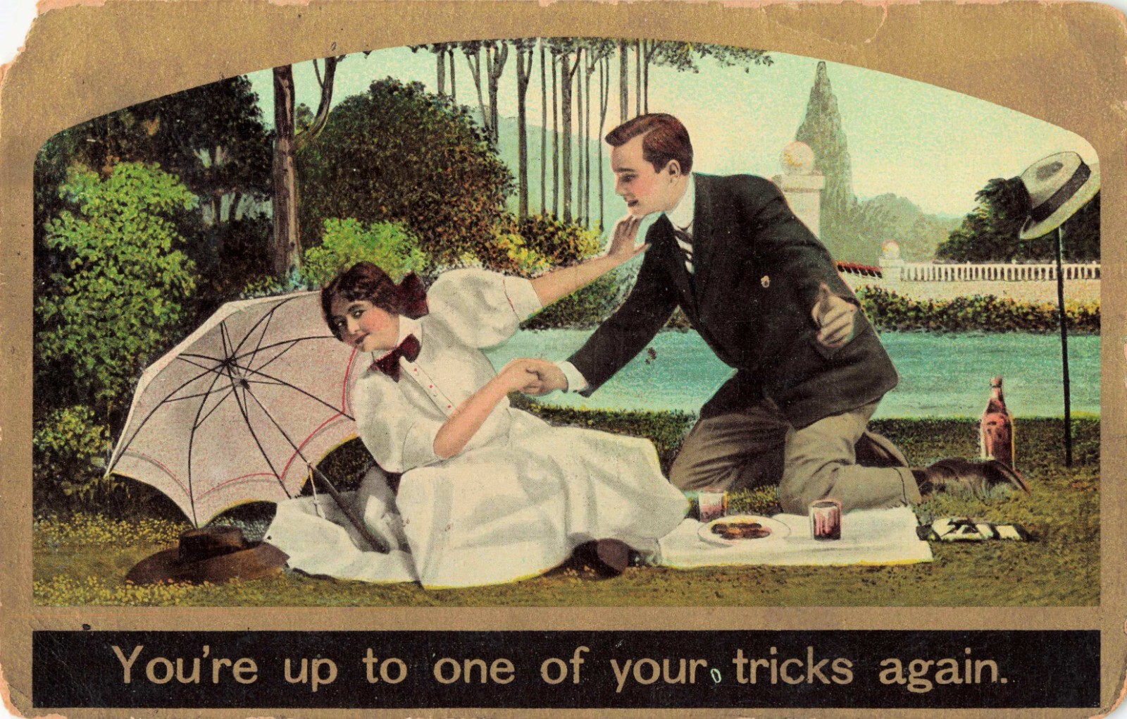 Antique c1910 Postcard Lovers Couple Romance (6)