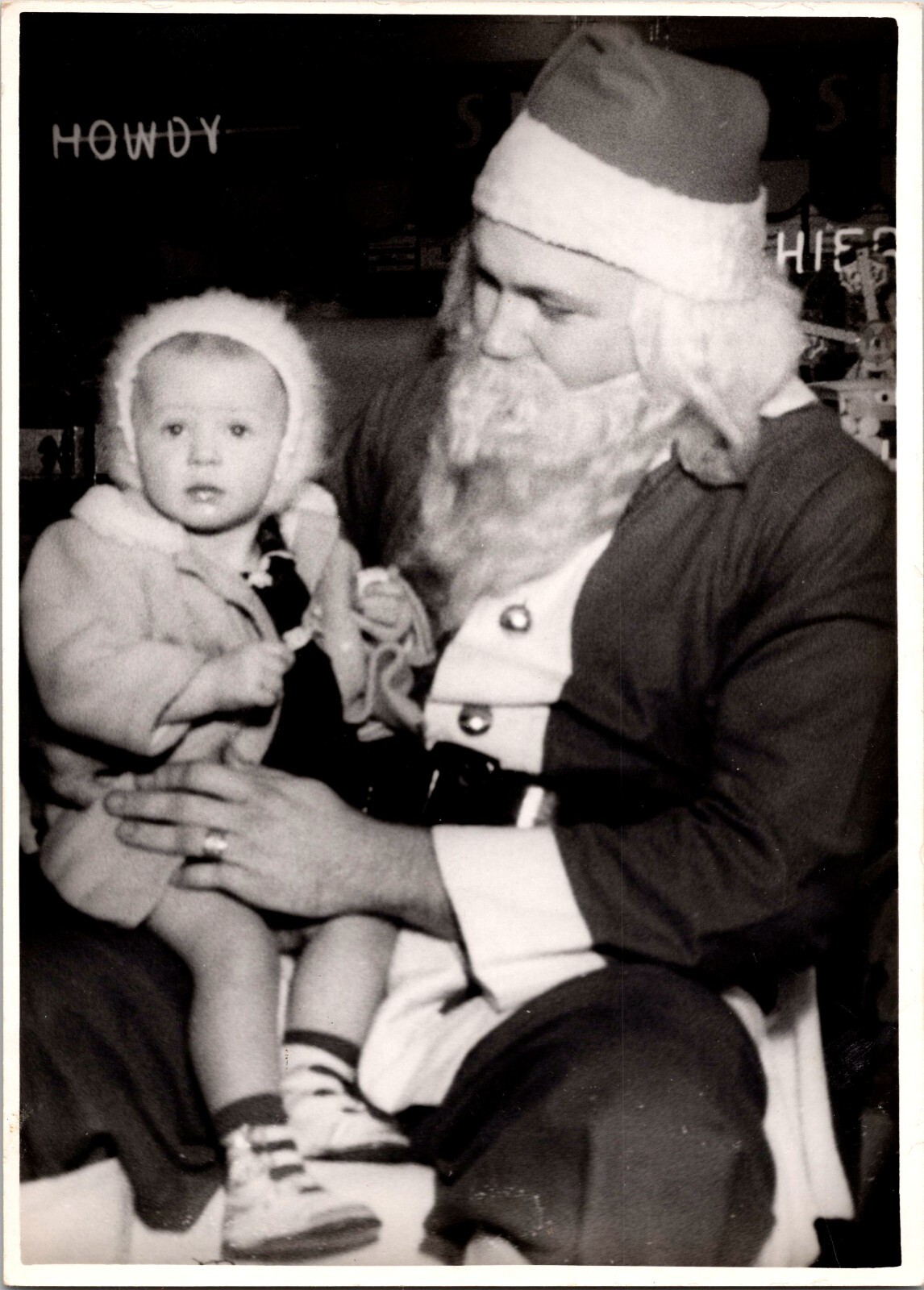 Christmas Photograph Vintage 5 x 7 Color Photo Santa Claus Old Black White