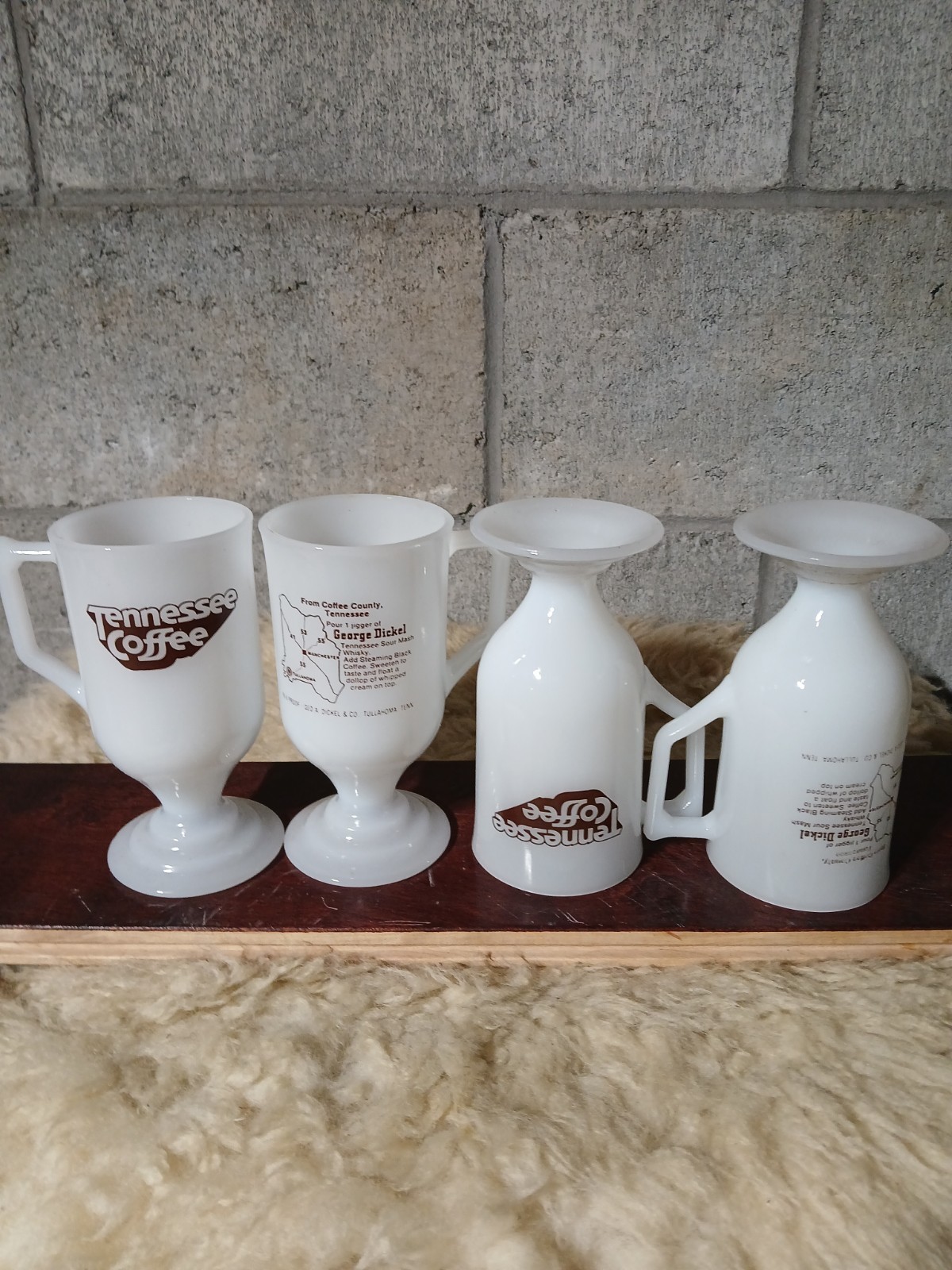 (4) Vintage George Dickel Tennessee Coffee Milk Glass Mug Set Of 4