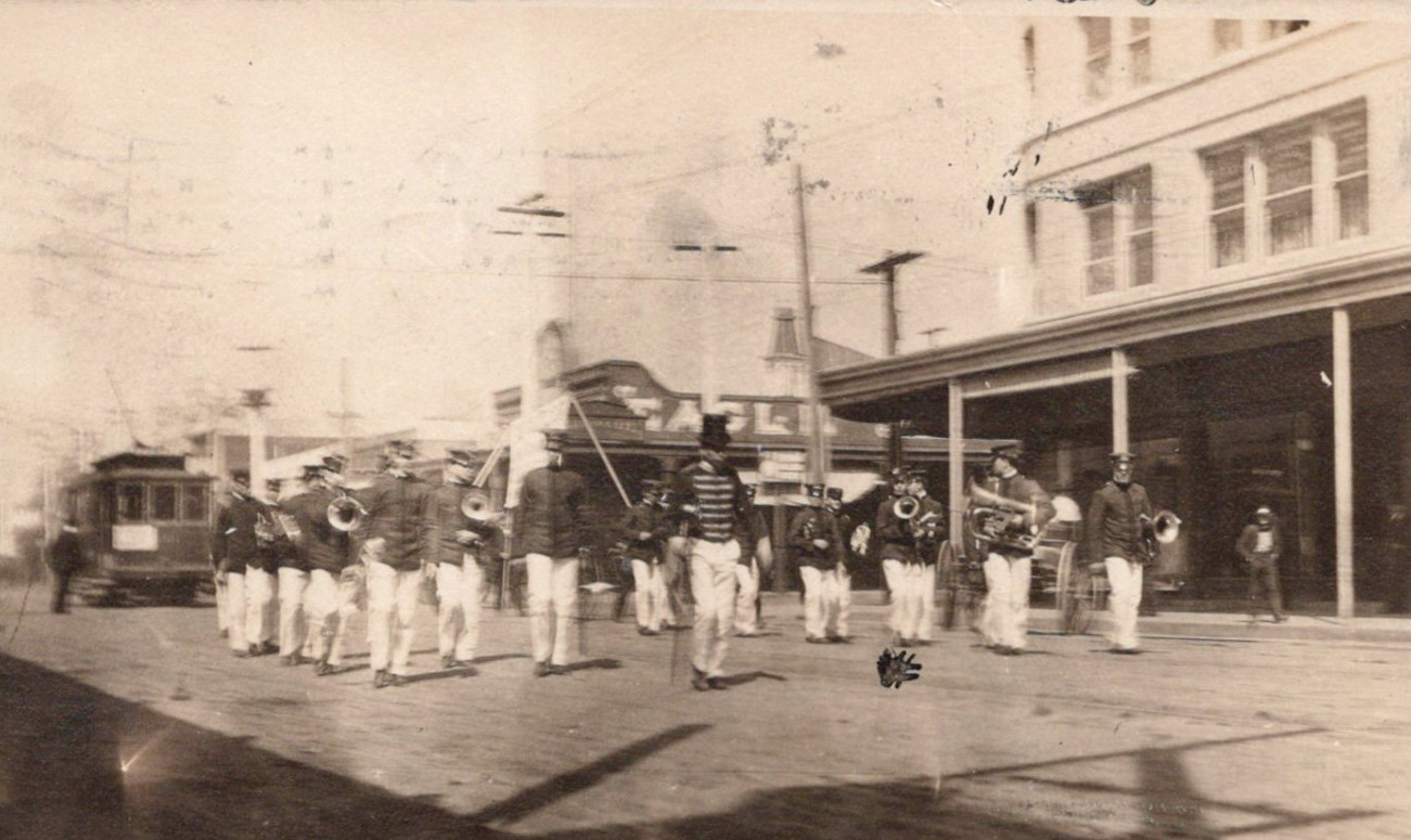Marching Band Trolley Car Old Store Eagle Lebanon PA 1907 RPPC Postcard