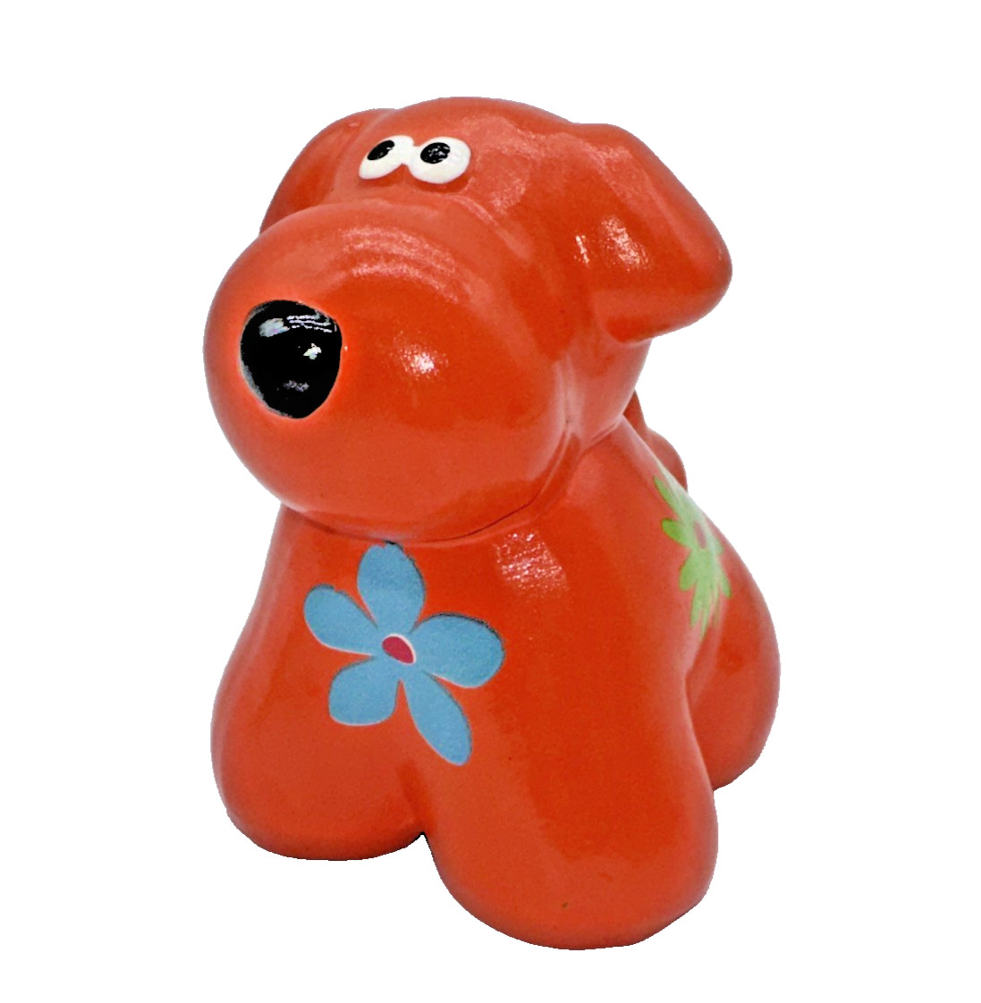 VTG 1960s Hippy Bright Orange hand painted Dog Flower Power Piggy Bank w/ plug