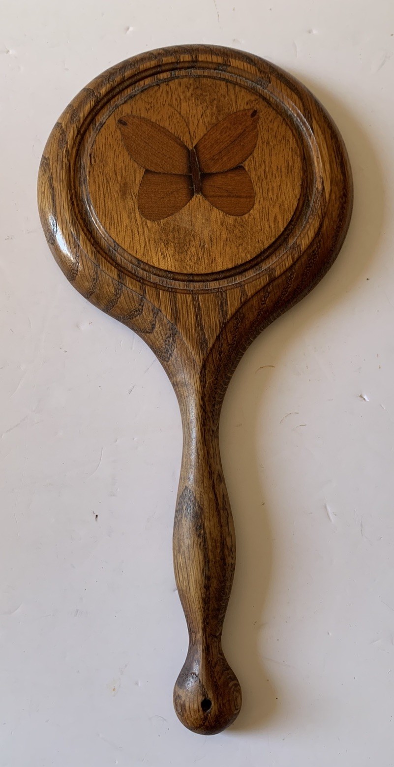Vintage 70’s Hand Carved Wooden Mirror Butterfly Beveled