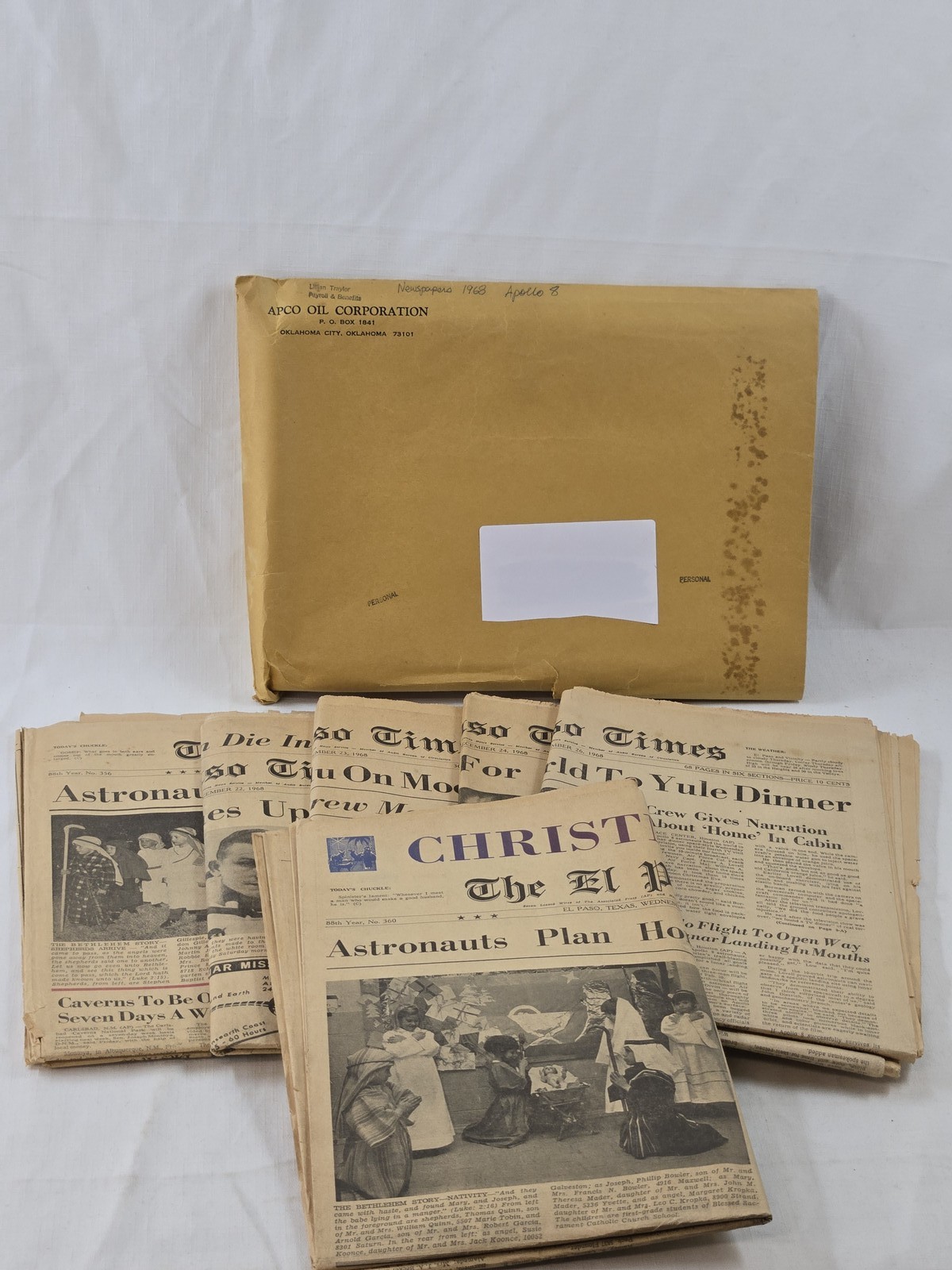 Vintage 1968 El Paso Times Newspapers Lot - Apollo 8 Moon Mission Historic