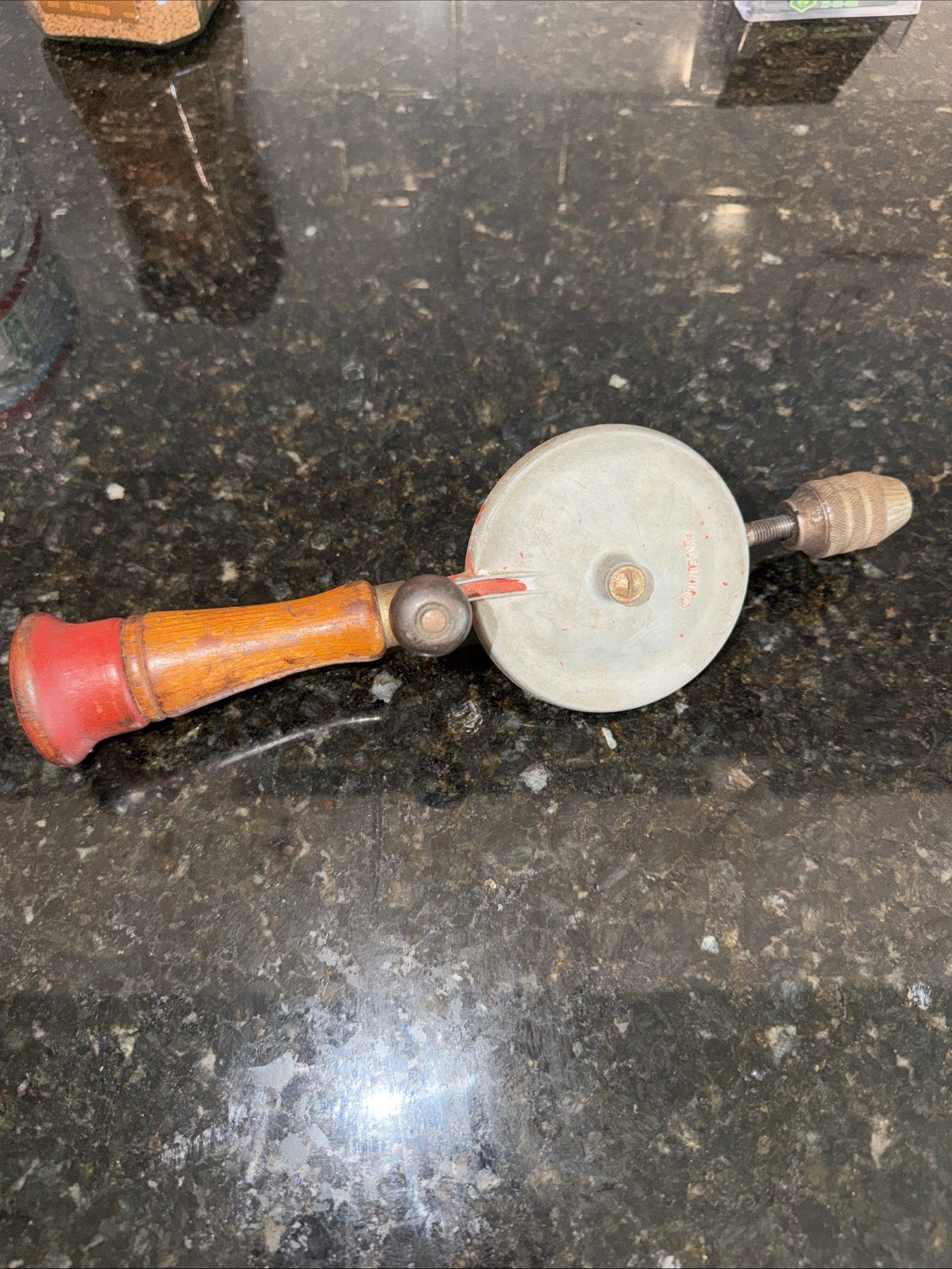 Vintage Hand Crank Drill/Egg Beater with Manual Wooden Handle