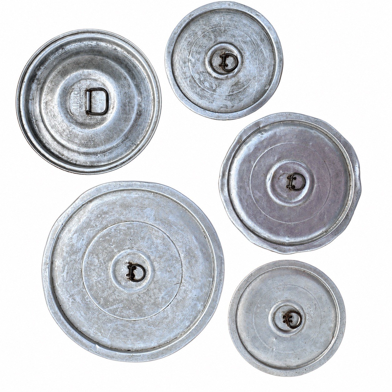 Lot 5 Vintage Pure Aluminum Pot Lids MIRRO Rustic Farmhouse Craft Decor USA