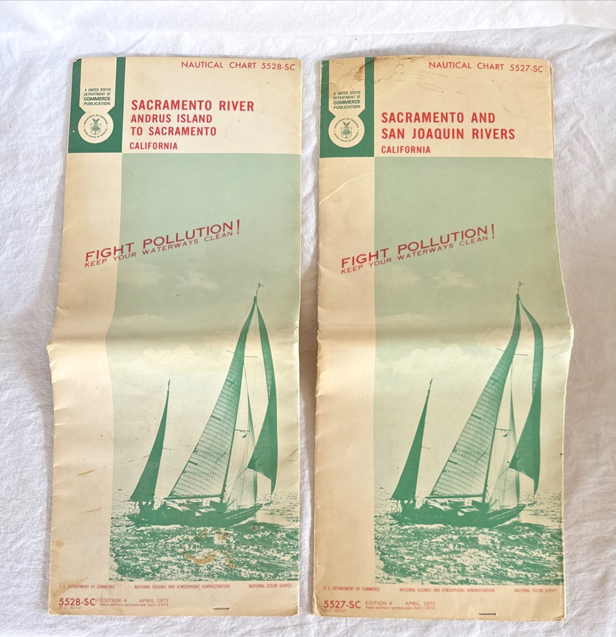 VTG Lot of 2 Nautical Charts Sacramento River San Joaquin Andrus Island Ca.