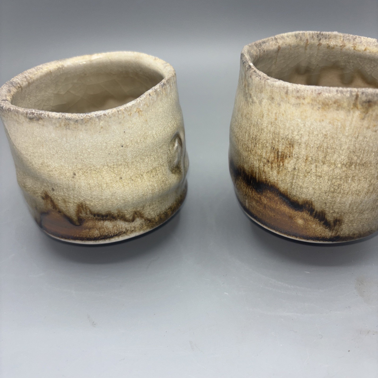 Hagi yaki ware Yunomi Japanese pottery tea cup set of 2 Murasaki Shino Glaze