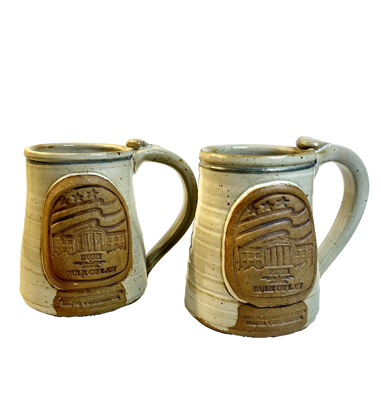 Reinert Pottery Coffee Mugs Cup Limited George W Bush Legal Defense Set of 2