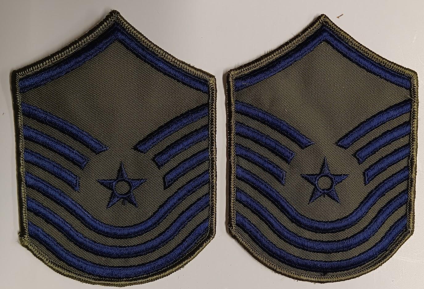 2 patches military gi issue air force usaf smsgt e-8 & msgt e-7 insignia 1986-92