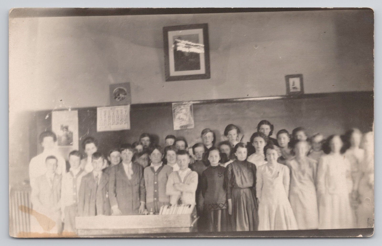 Group of Boys and Girls Calendar Wall Pictures Books c1904-1918 RPPC Postcard