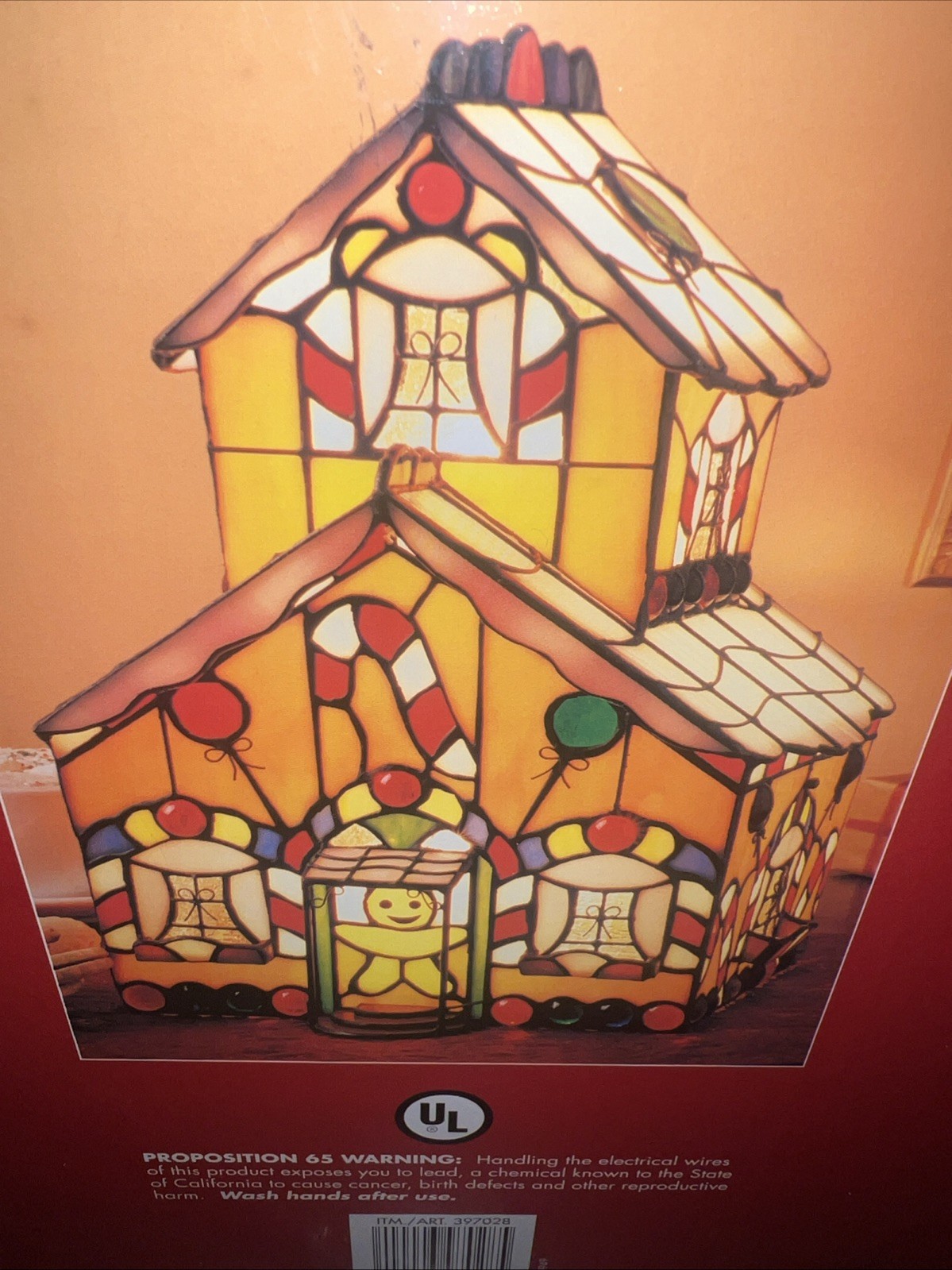 Vintage 2001 Costco Stained Glass Gingerbread House Accent Lamp Light NIB Mint