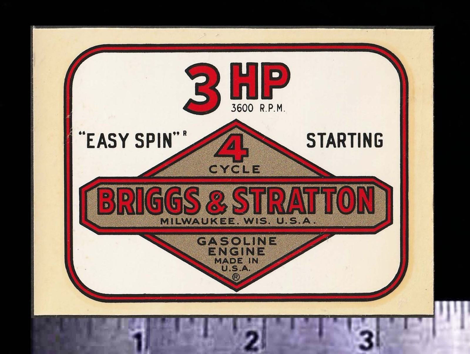 BRIGGS & STRATTON 3 HP Engine - Orig. Vintage Racing Water Slide Decal Go Kart