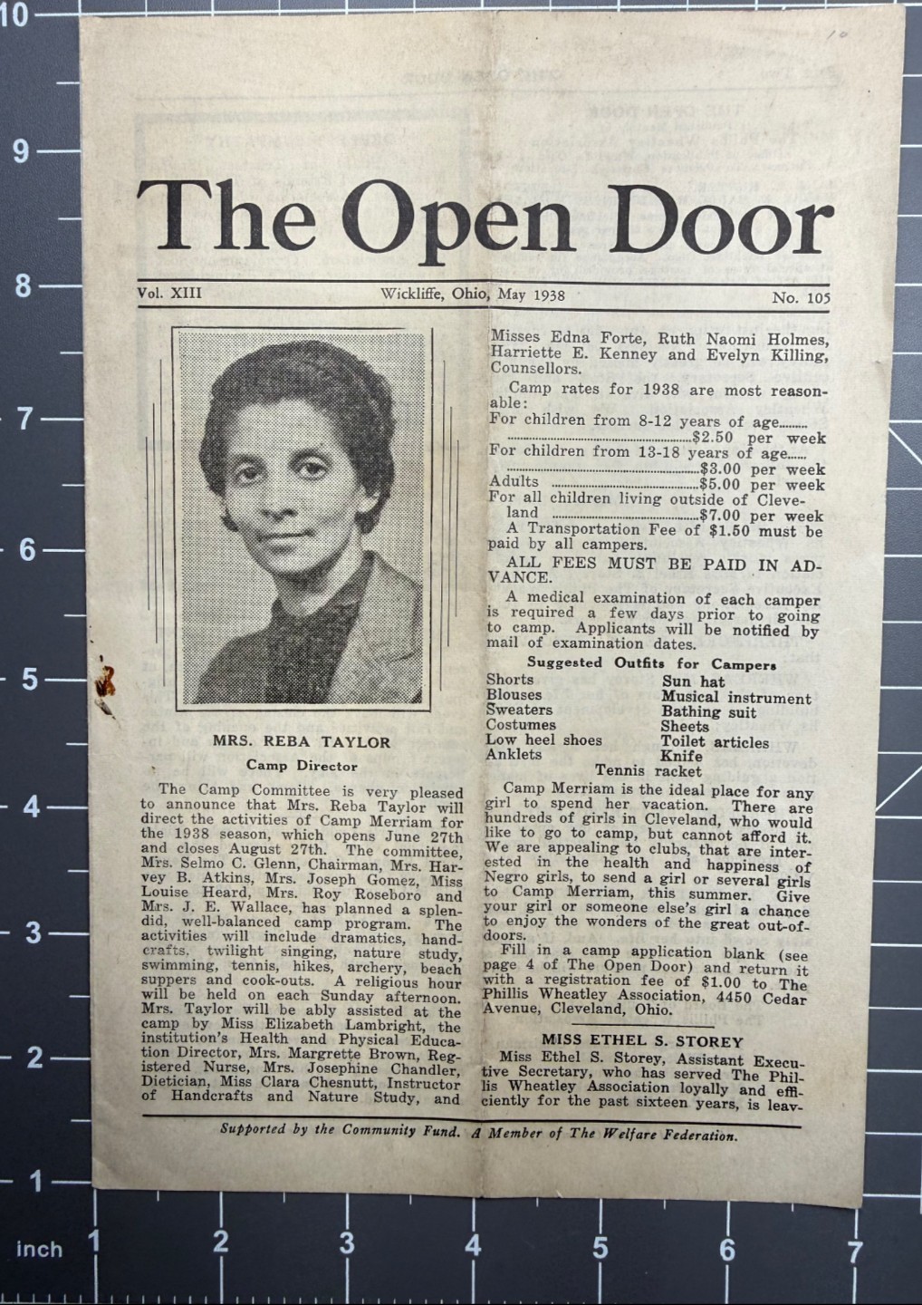 Vintage 1938 The Open Door Newspaper Phillis Wheatley Association Cleveland