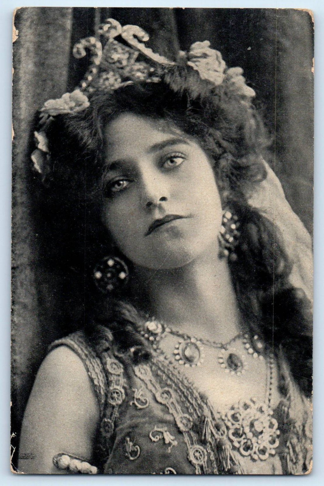 c1910\'s Pretty Woman Curly Hair With Crown Portrait Studio Antique Postcard