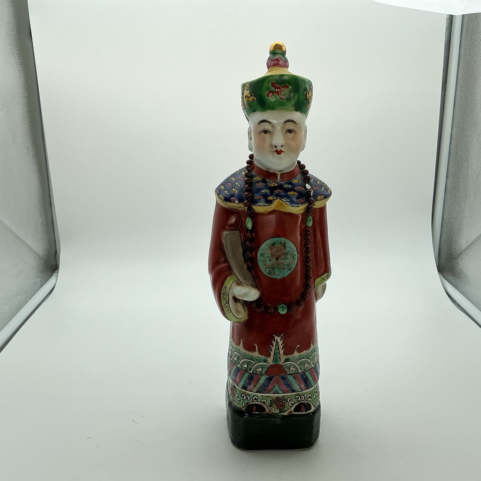 Vintage Chinese Qing Style Court Official Emperor Porcelain Figure Red 13.5”