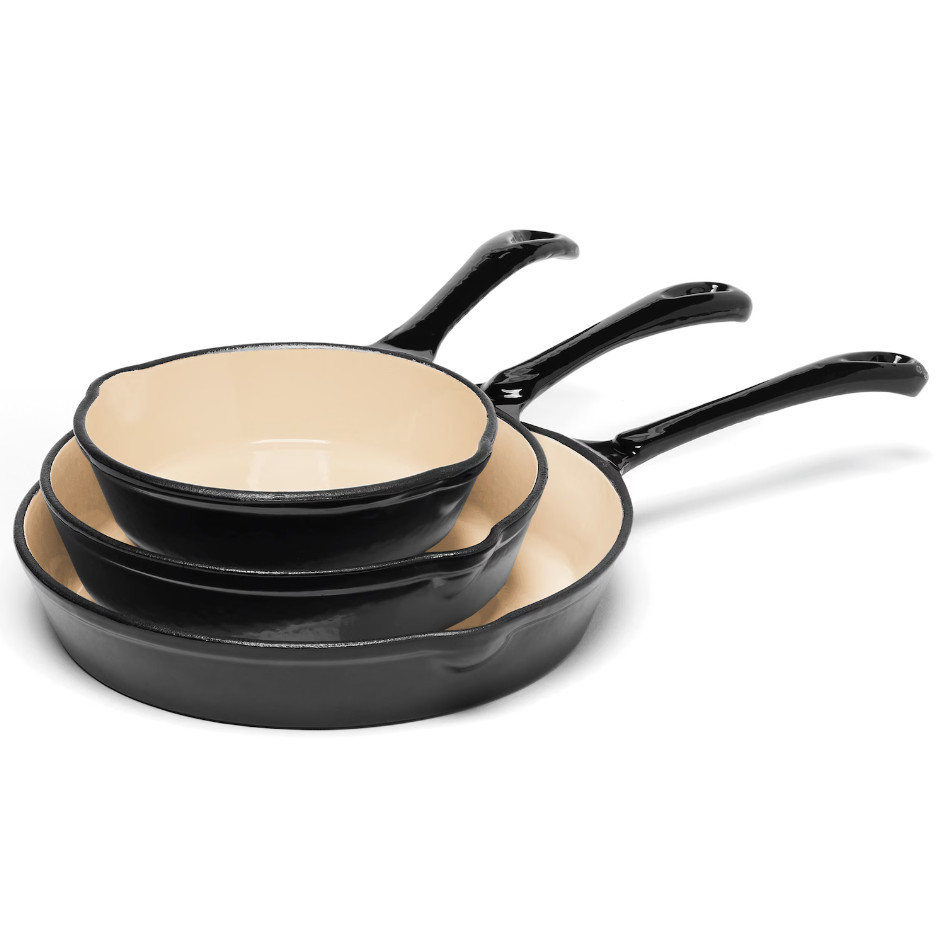 3-Piece Enameled Cast Iron Skillet Set - 