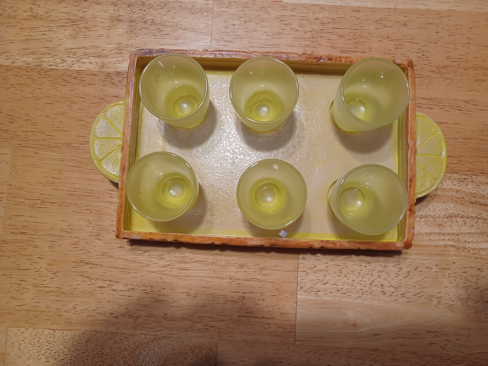 Vintage Limoncello 6 Lemon Yellow Frosted Shot Glasses & Ornate Tray