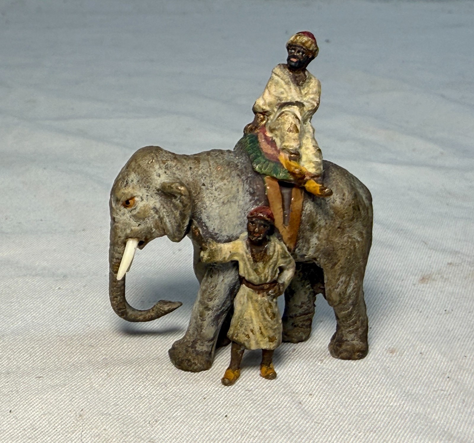 antique 19th century mini cold painted Austrian Vienna bronze elephant statue