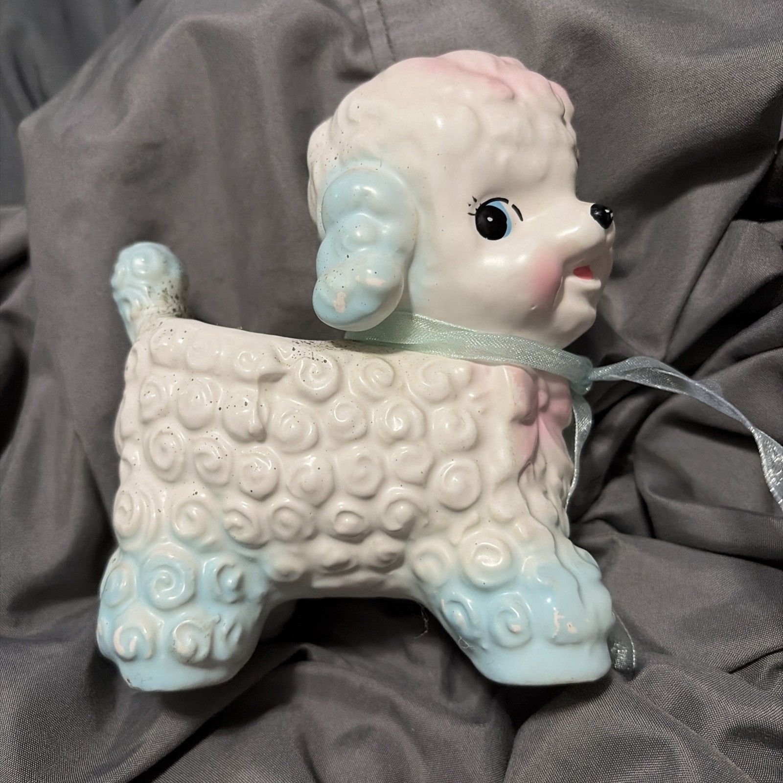 Vintage 1950s Baby Lamb/Sheep Planter Pink/Blue/Yellow with Bow Ceramic- see pic