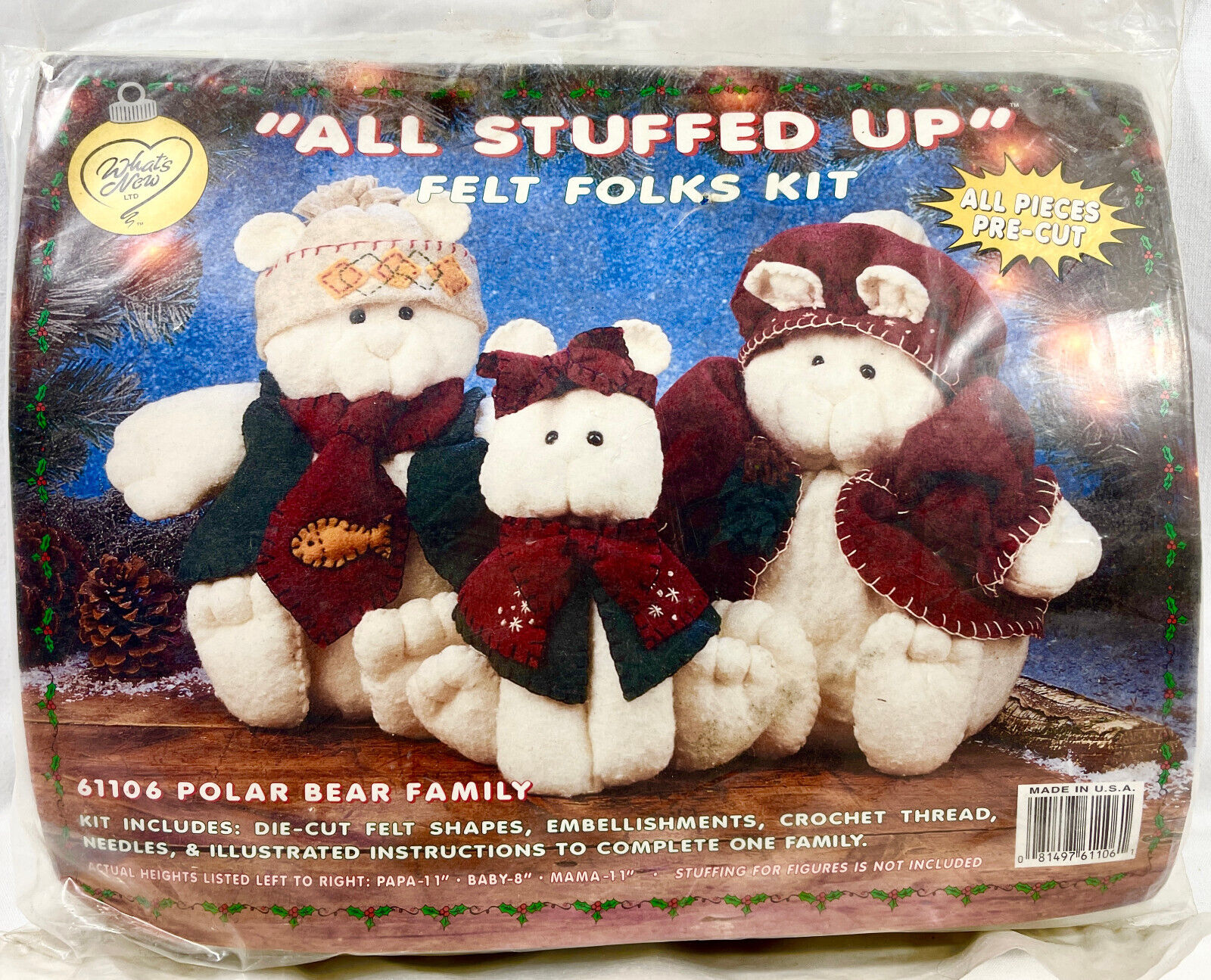 NEW 1997 Whats New Polar Bear Family 61106 Stuffed Decor Doll Sewing Kit 13291