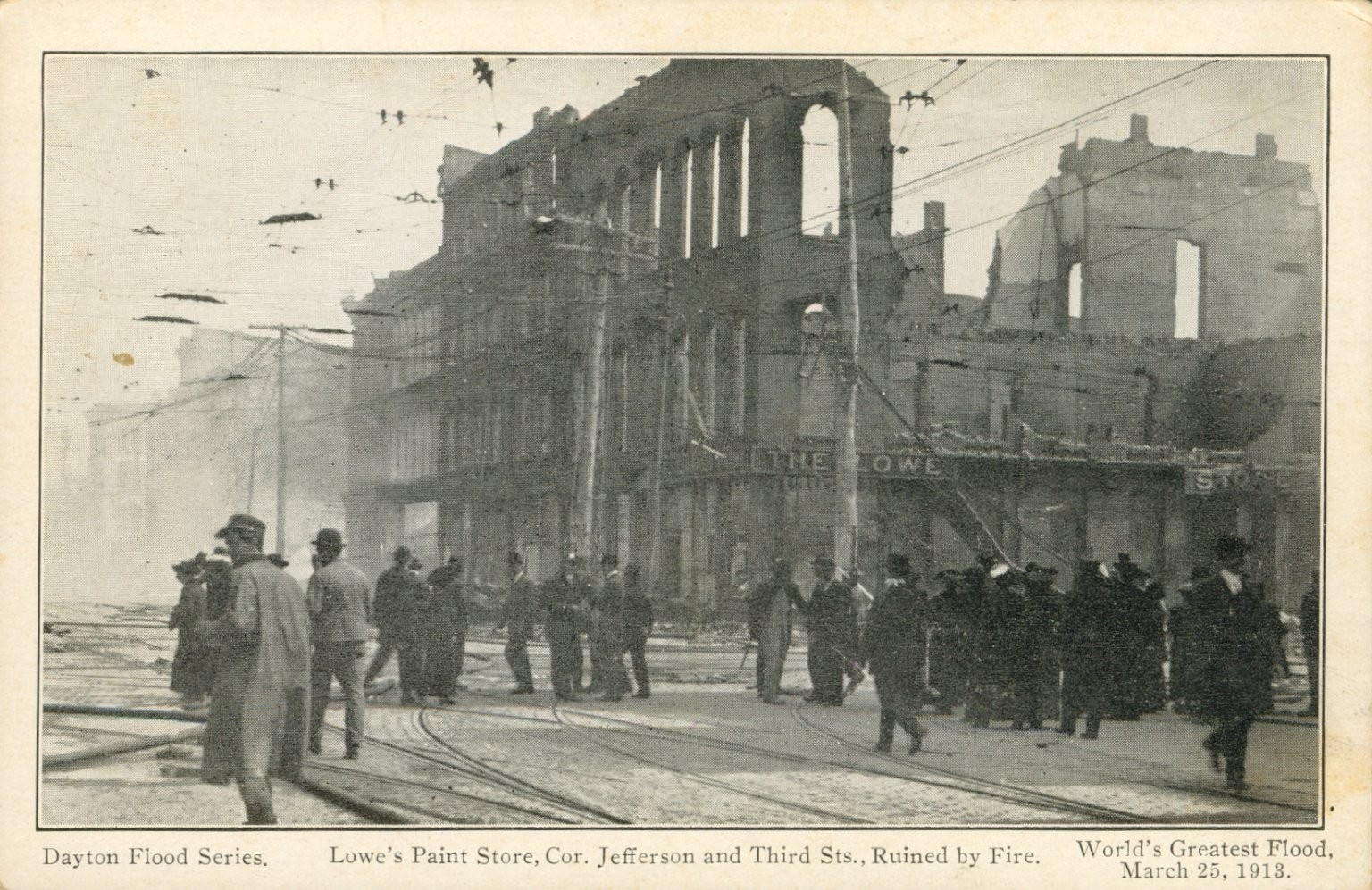 Dayton Flood 1913 Lowe's Paint Store Ruined by Fire RPPC Postcard