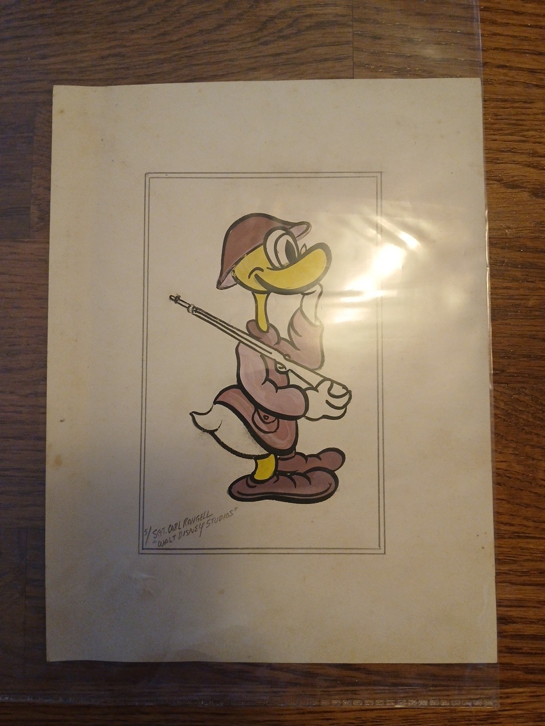 Vintage WWII Disney Style Mascot Art Sgt Carl Rangell Duck Military Insignia