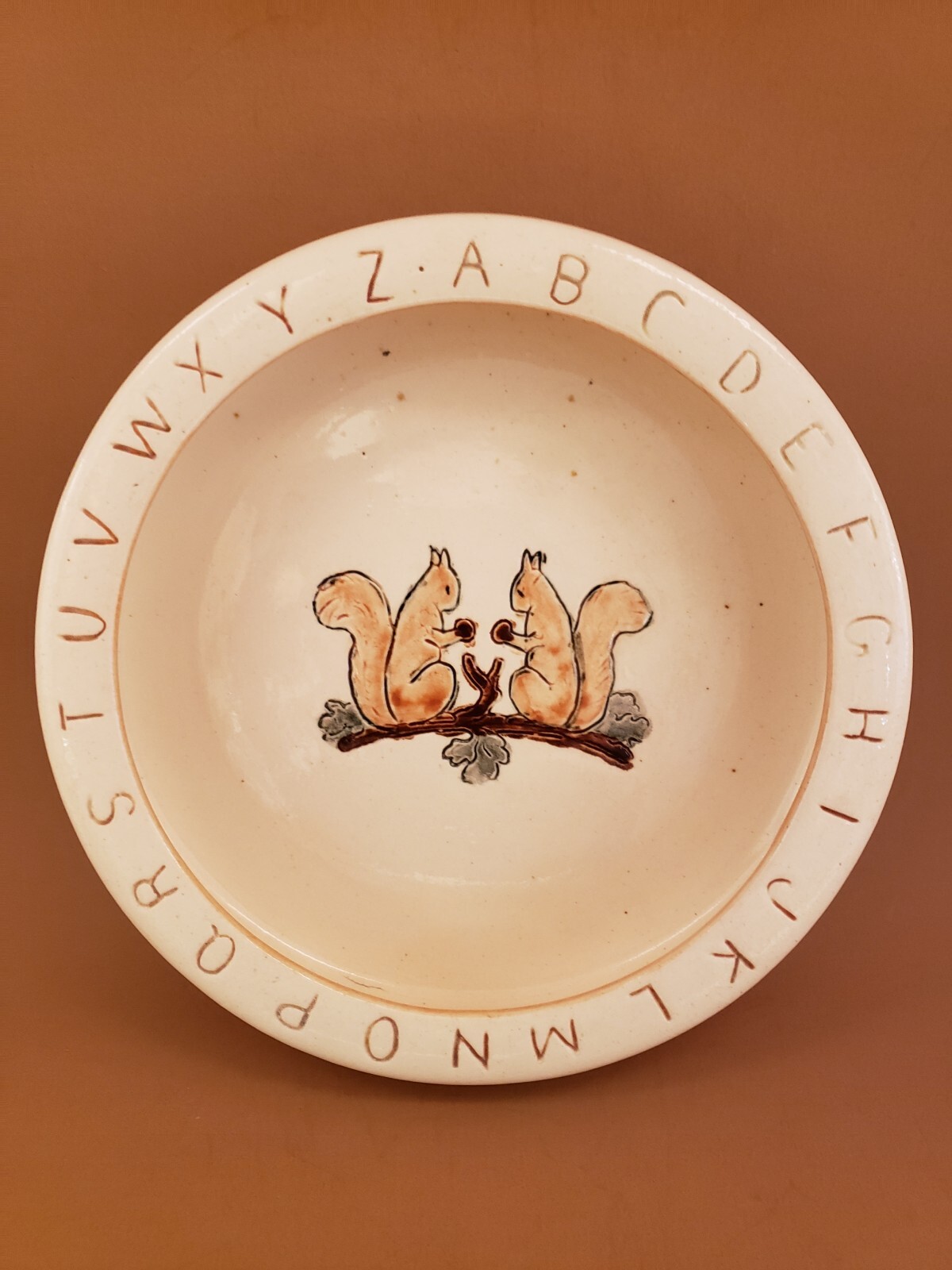 RARE Antique Weller Pottery  Cereal Bowl Squirrels ABC For Child Zona Pottery
