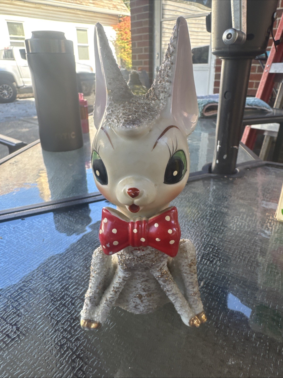 Vtg 1950s Arnart Anthropomorphic Christmas Reindeer Sugar Salt Glazed Deer Bow
