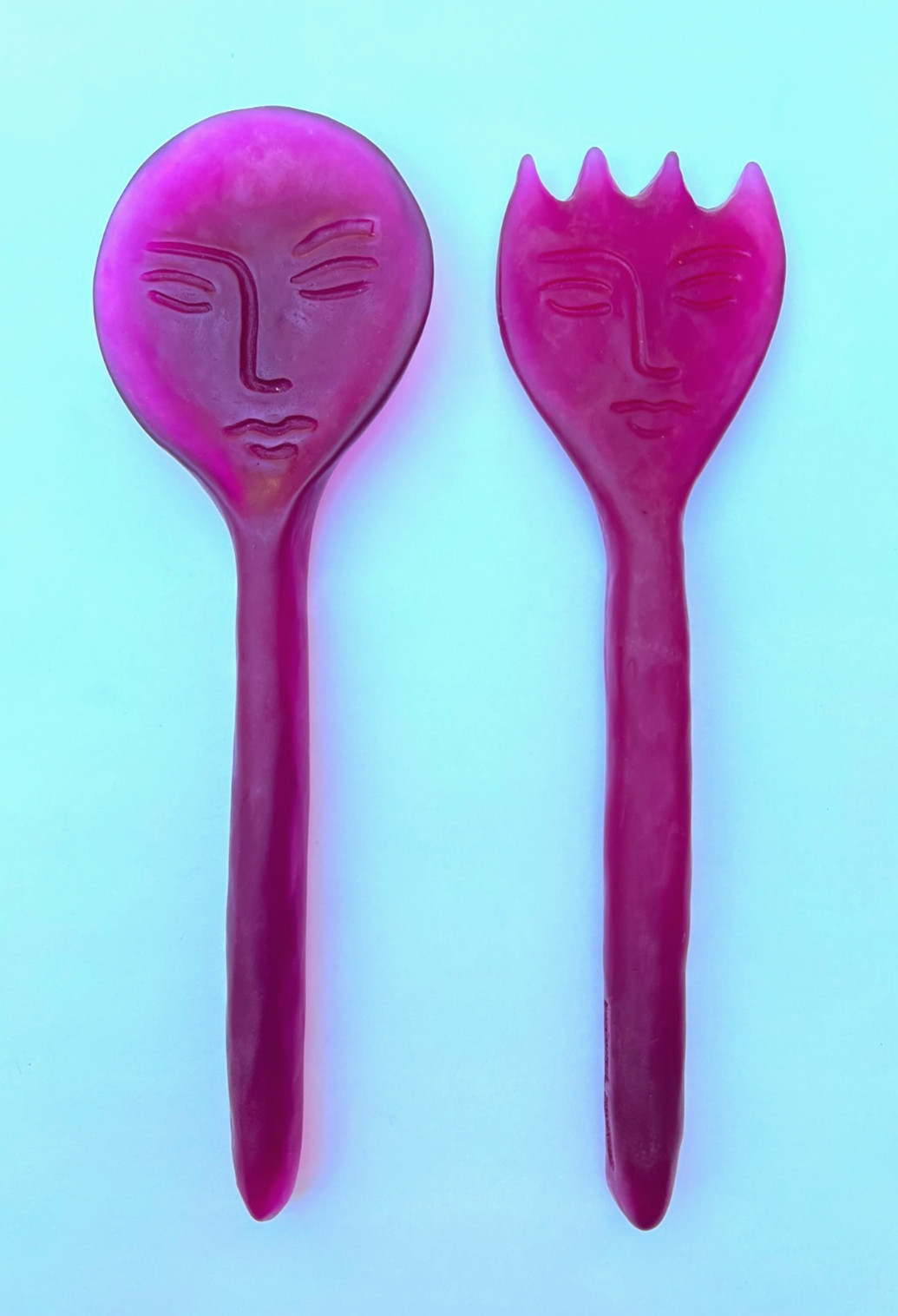 2PC DINOSAUR DESIGNS RESIN FACE SALAD SERVERS SERVING UTENSILS