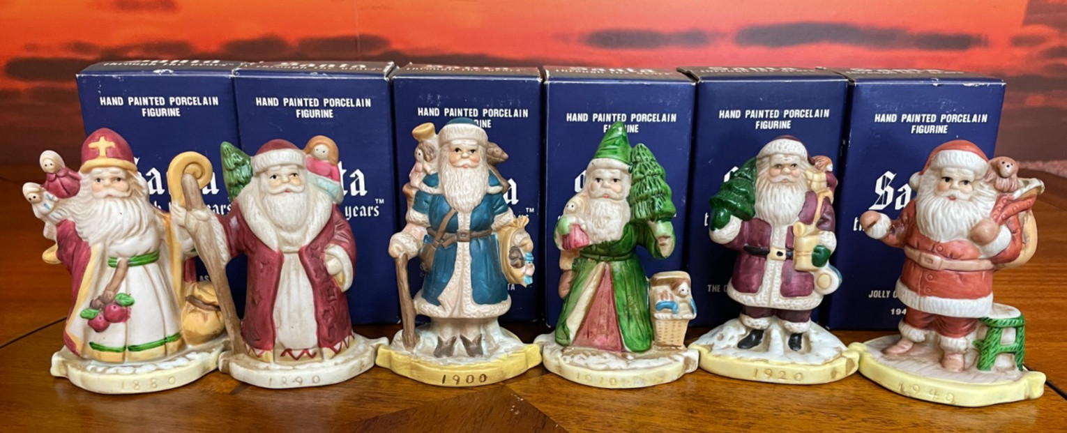 Lot of 6 Vintage Santa Through the Years Porcelain Figurines 1880 - 1940