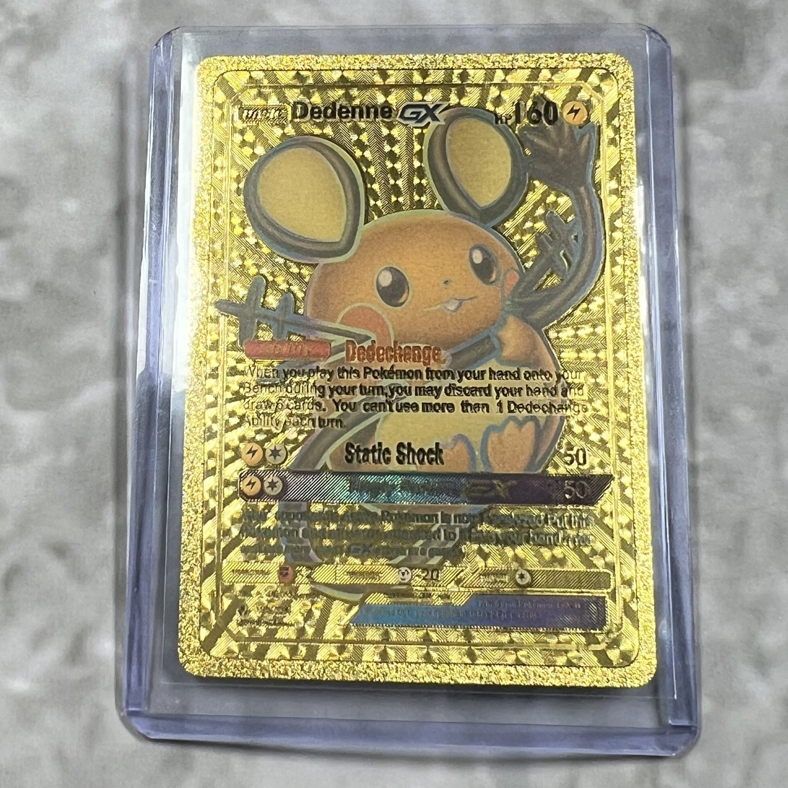 Dedenne Pokemon Gold FAN ART Card Embossed Collectible 195/234